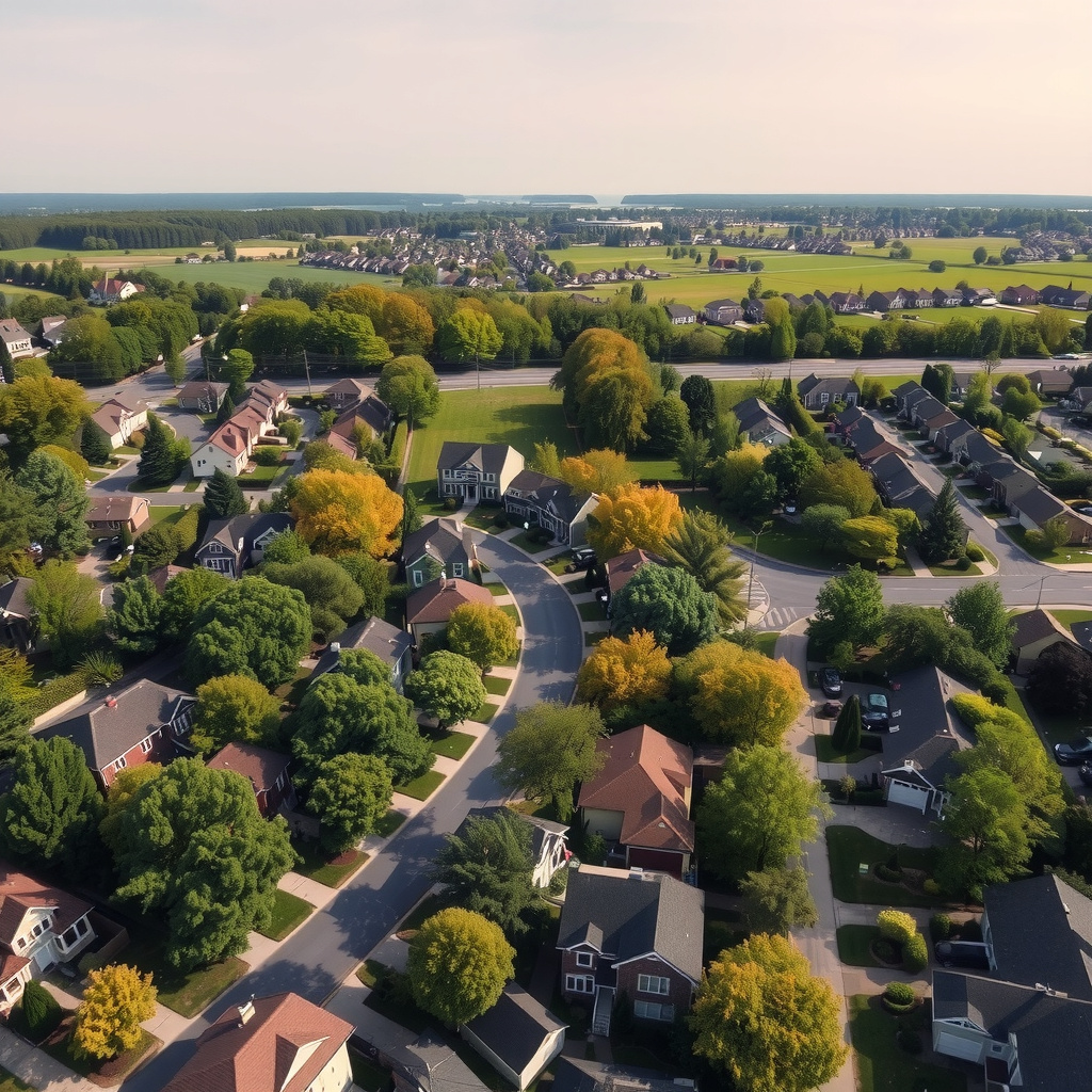 Illustrative aerial view of Dagsboro, DE showing town center, surrounding forests, and nearby waterways across Sussex County.