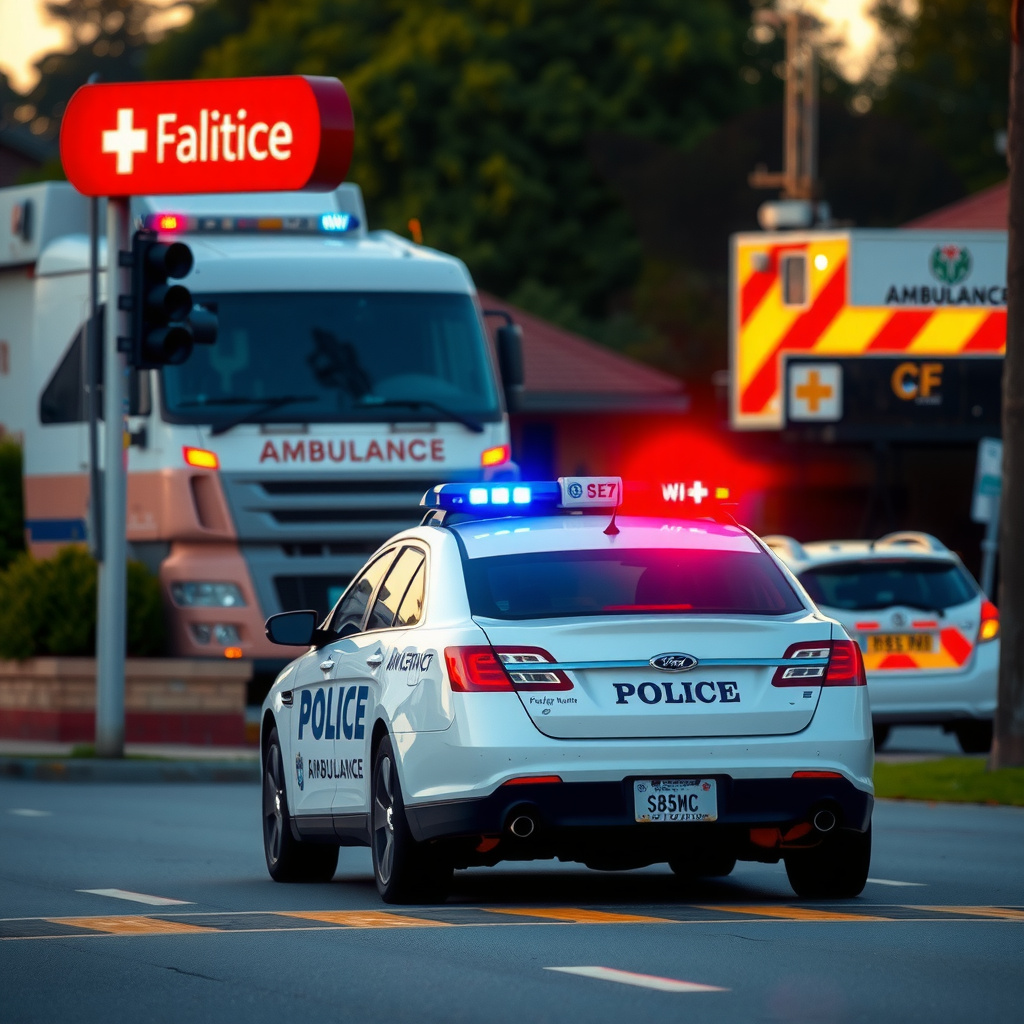 Exterior of a public safety building near Dagsboro, with police and fire vehicles parked outside on a clear day.