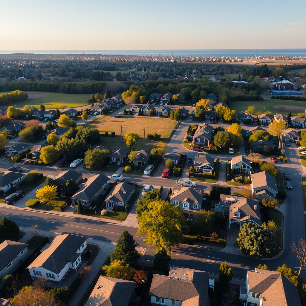 Aerial view of Melville's rolling hills and wooded geography