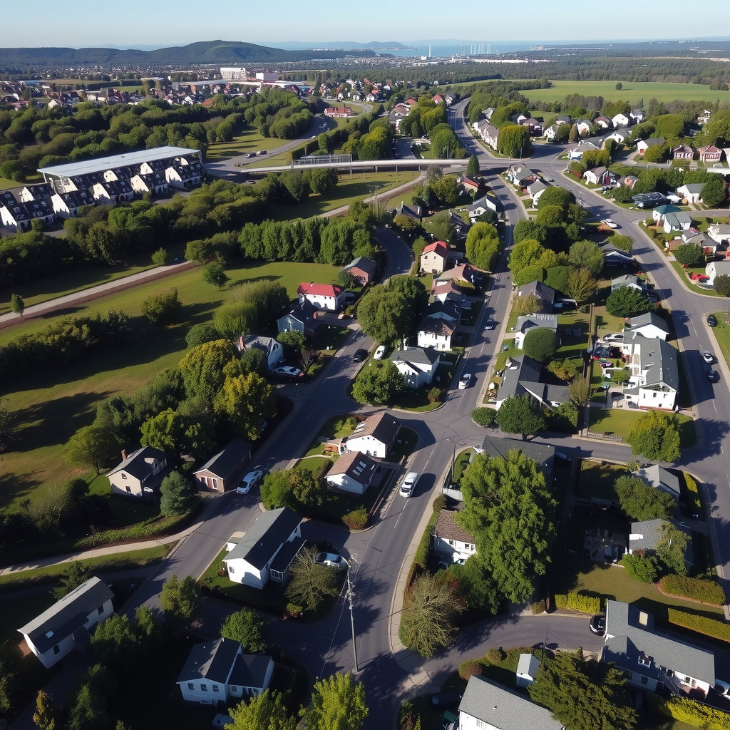 Aerial-style illustration of Clarksville, DE showing flat coastal plain fields, tree lines, and proximity to Delaware beaches.