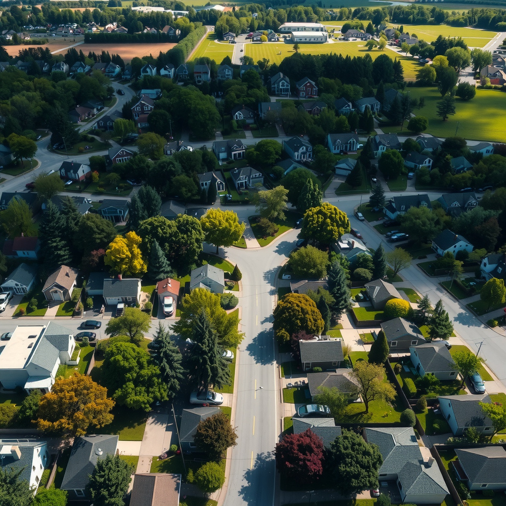 Aerial view of Lochwood, DE homes nestled in pine woods near freshwater ponds and Delaware&rsquo;s inland bays