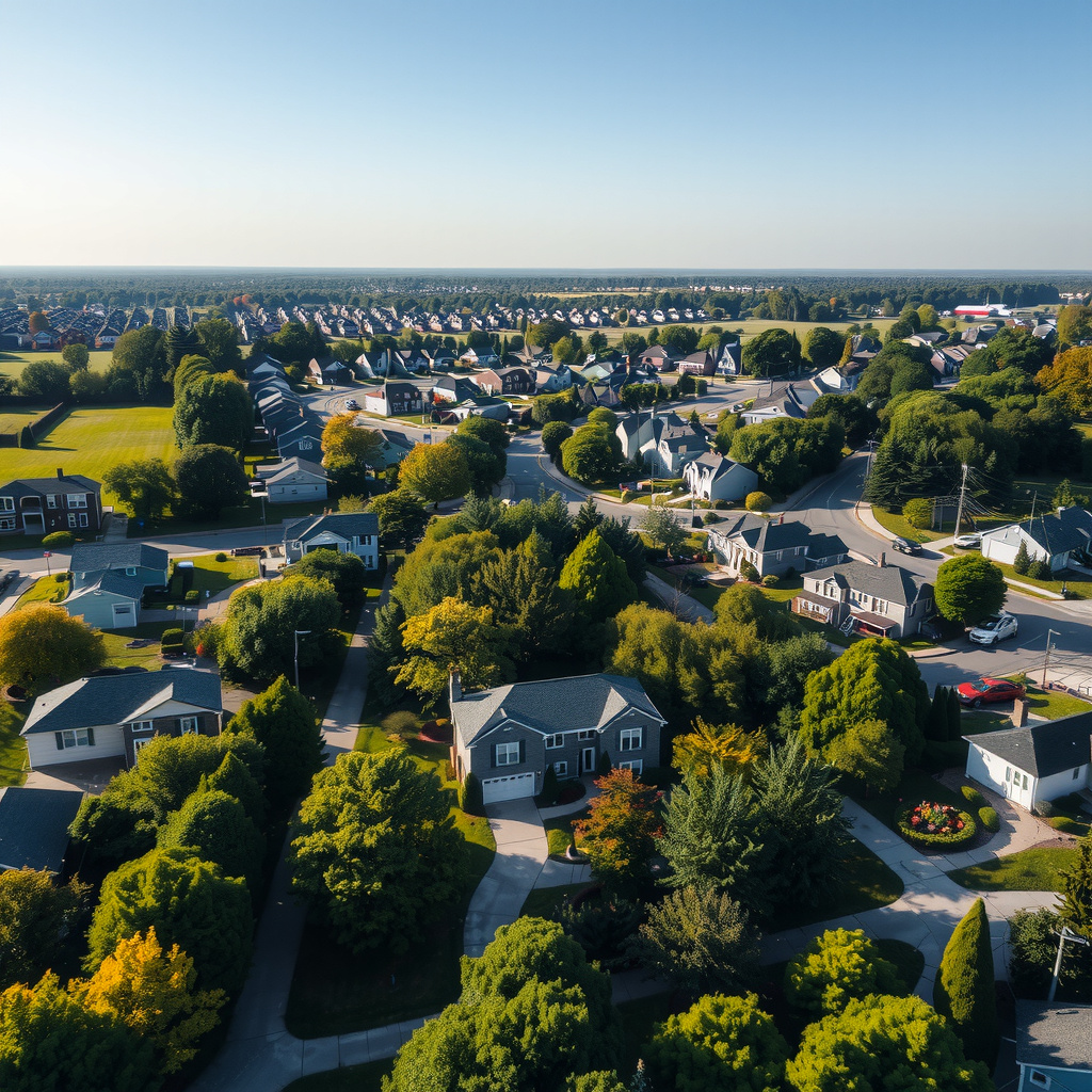Aerial-style view showing fields, woodlots, and rural homes near Stockley, Delaware in different seasons